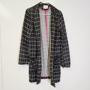 Mustard Seed Black White Checkered Jacket Trench Coat Open Front Womens Small